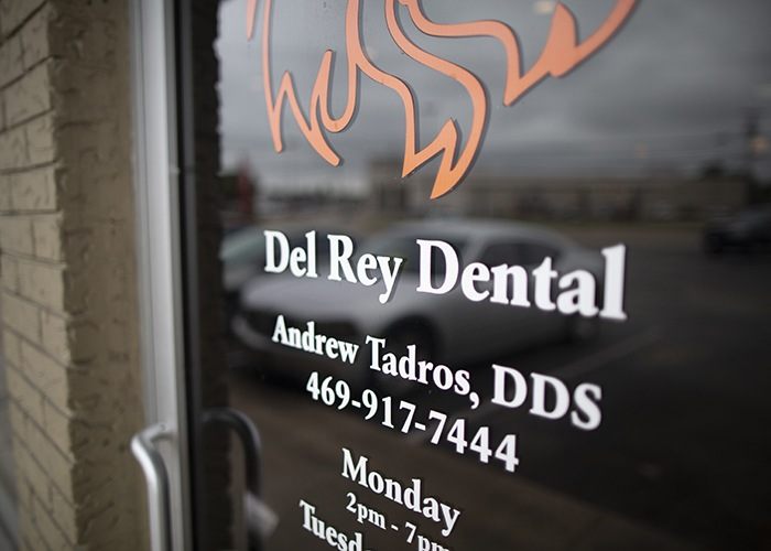 Front door of Del Rey Dental office in Dallas